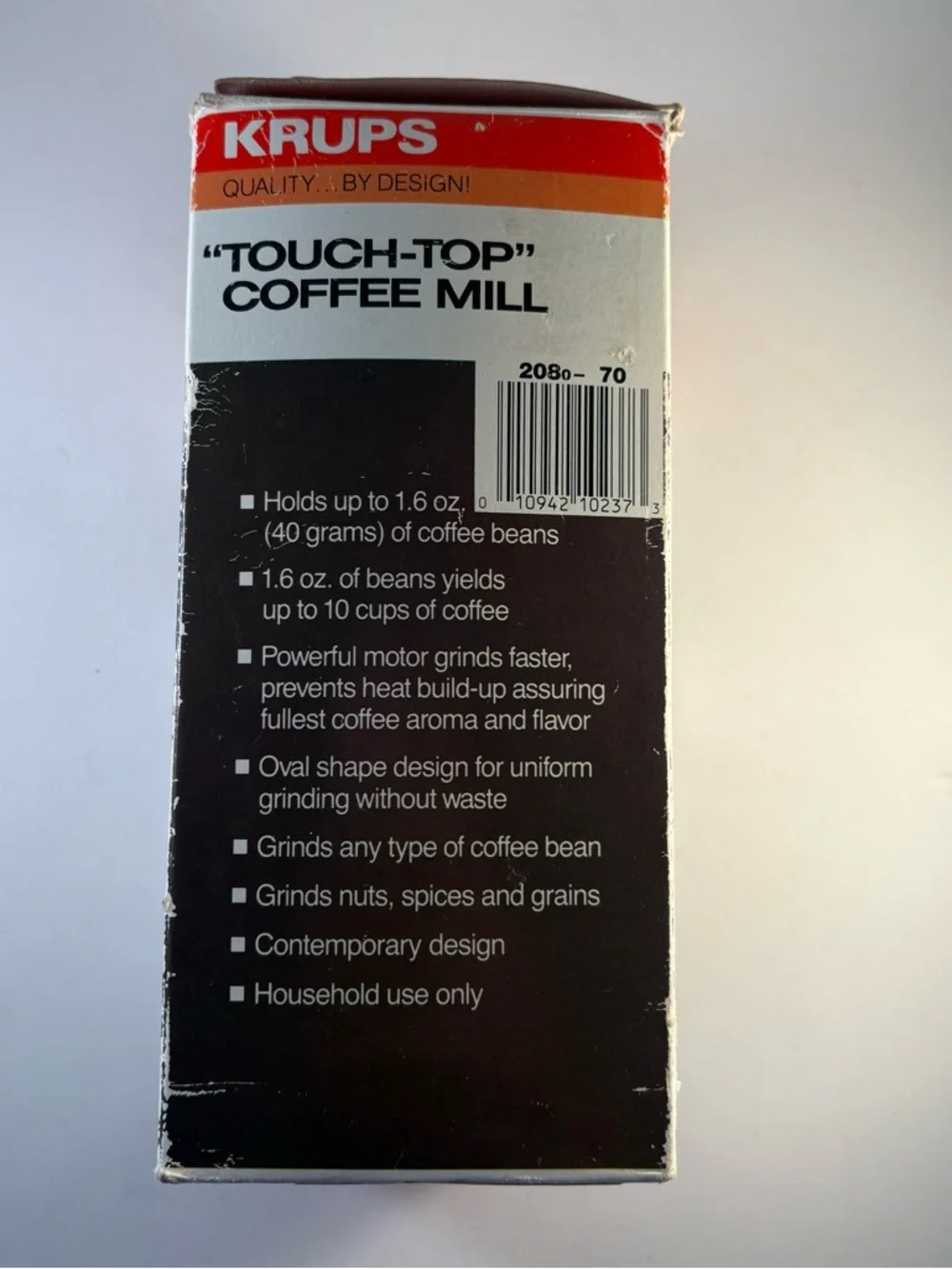 Krups Type 208 Touch Top‎ Coffee Mill Bean Nut Electric Grinder White WORKING